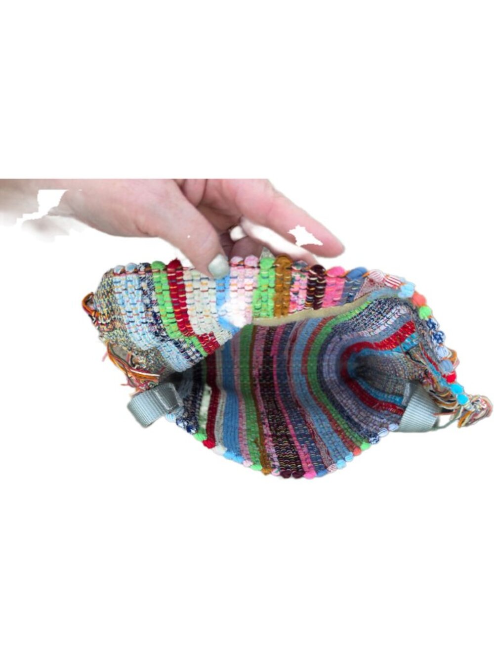 Handmade Boho Rag Rug Striped Shoulder Bag Tote - Picture 6 of 7